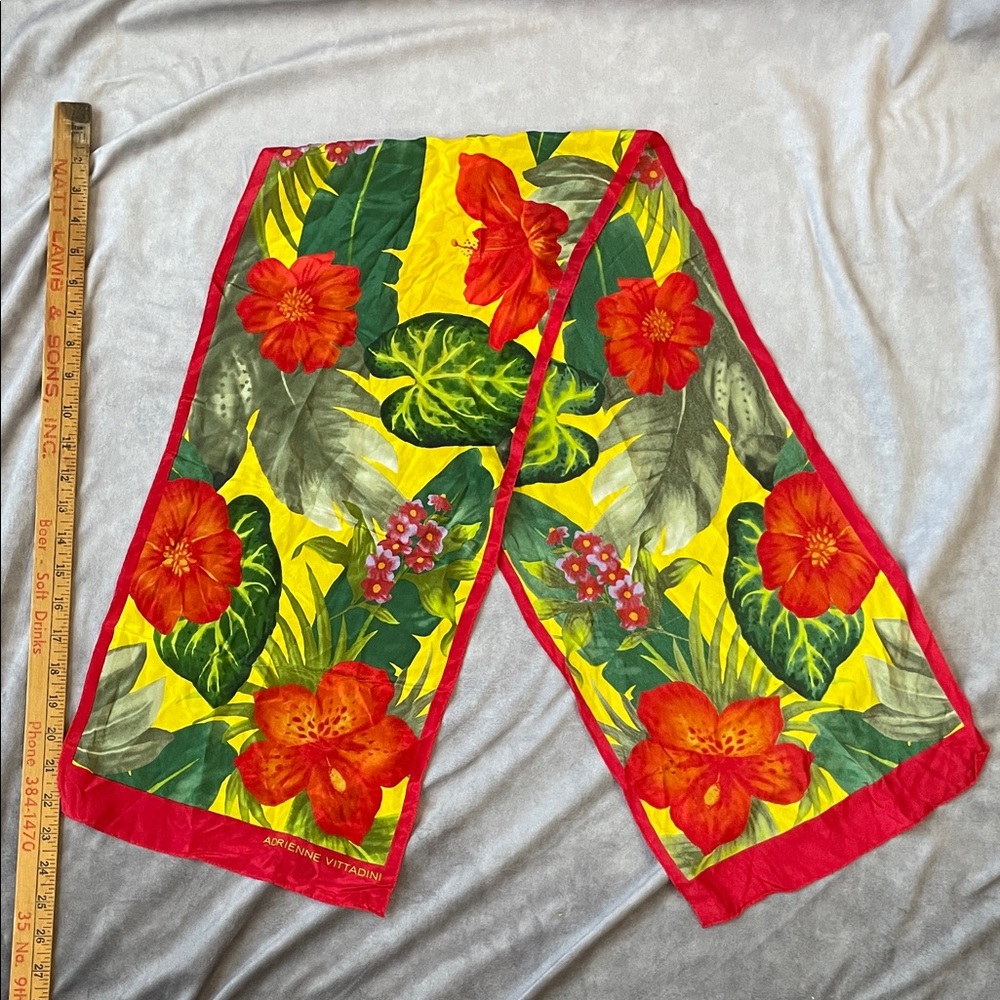 Adrienne Vittadini Red and Green Floral Silk Scarf